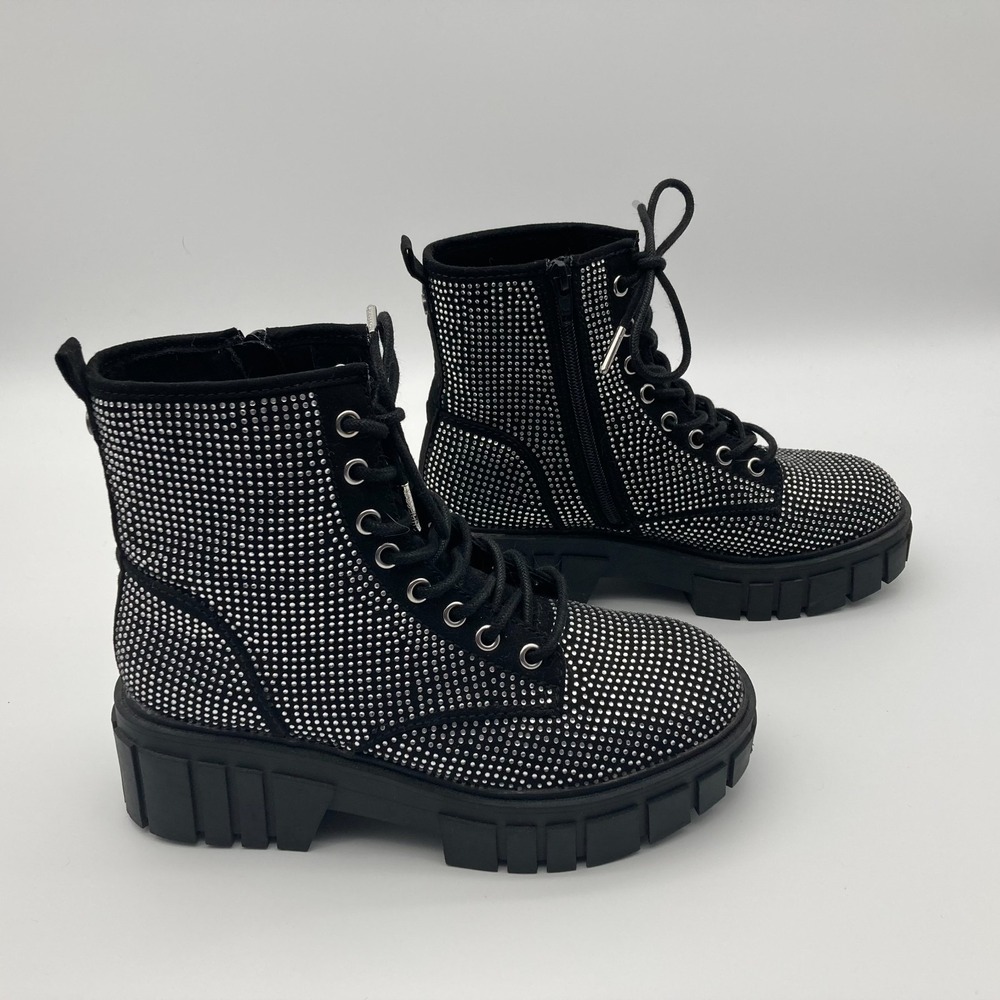 Madden NYC Women's Rhinestone Chunky Lug Combat Boots Size 7